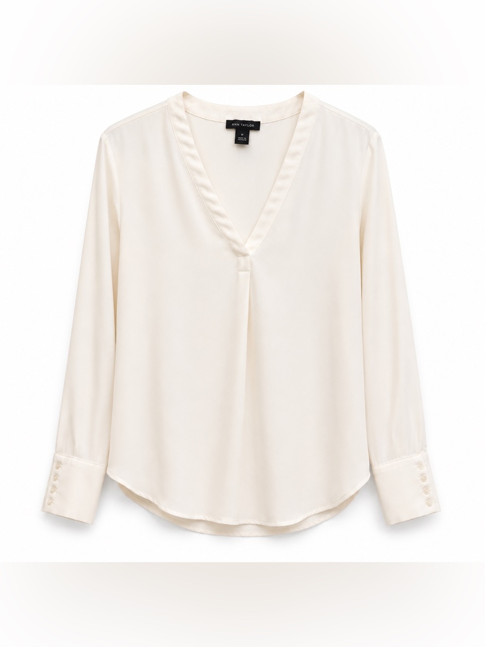Ann Taylor Mixed Media Pleat Front Top Winter White Ivory Size Medium